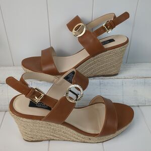 Jones New York Isotta Espadrille Brown Jute Woven Wedge Sandal Women's 10